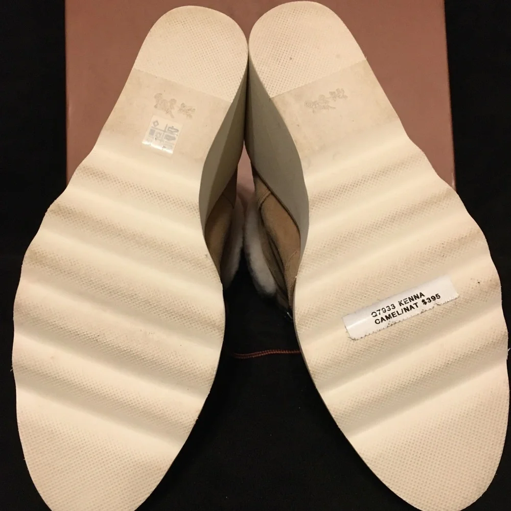 Coach Kenna Camel Wedge Booties 7.5